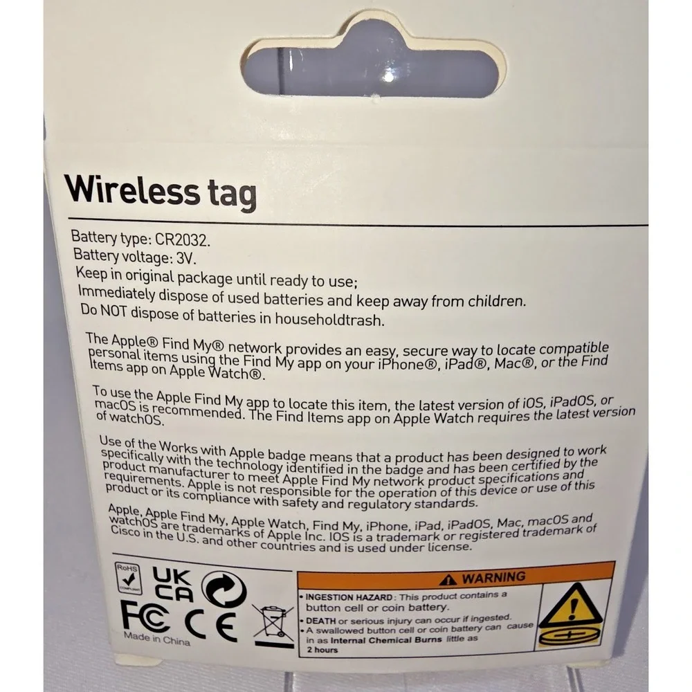 Wireless Bluetooth Tracker Tag Single Pack Works with Apple Find My Black NIB